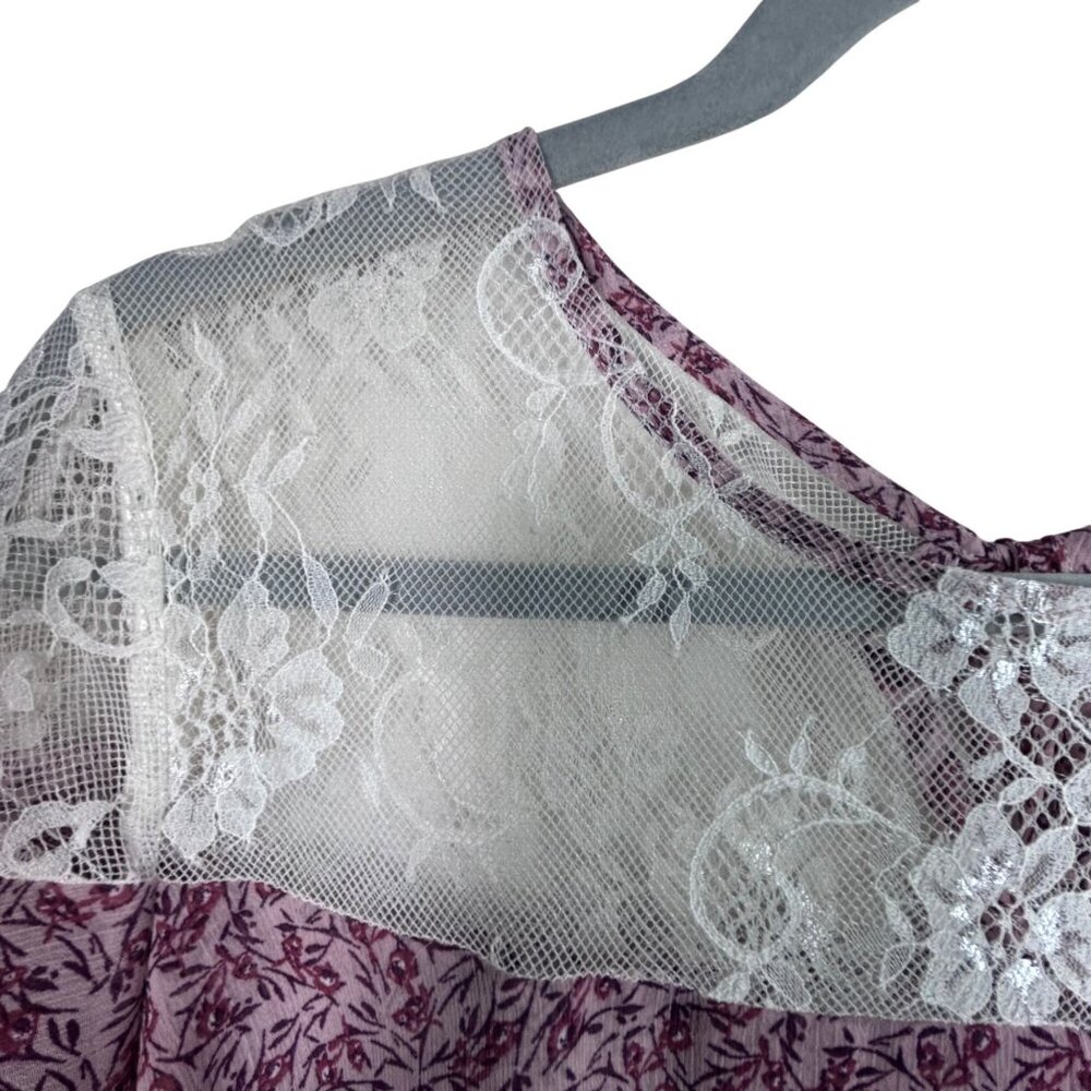Mason & Belle Womens Floral Lace Yoke Layered Ruffle Top Burgundy & Cream Size L - Picture 6 of 8
